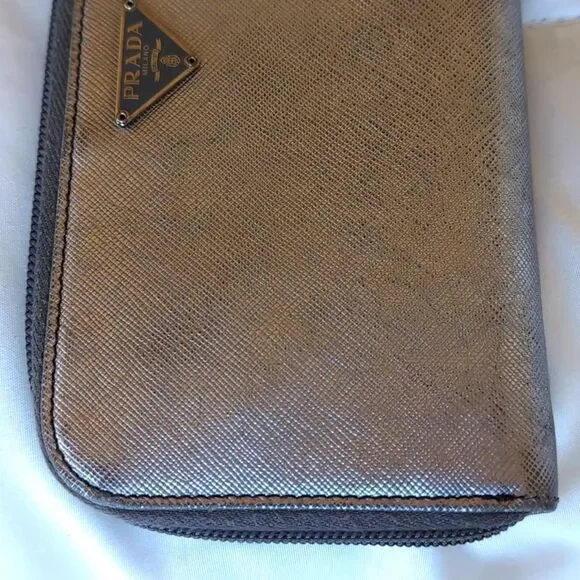 PRADA Metallic Leather Zip Around Wallet - Picture 14 of 16